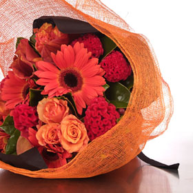 Orange Passion Nett Wrap Posy